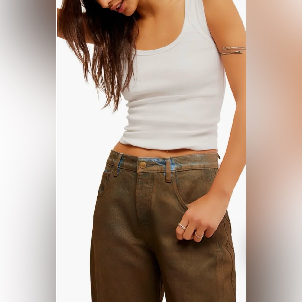 free people Good Luck Coated High Waist Ankle Barrel Jeans - Picture 2 of 7